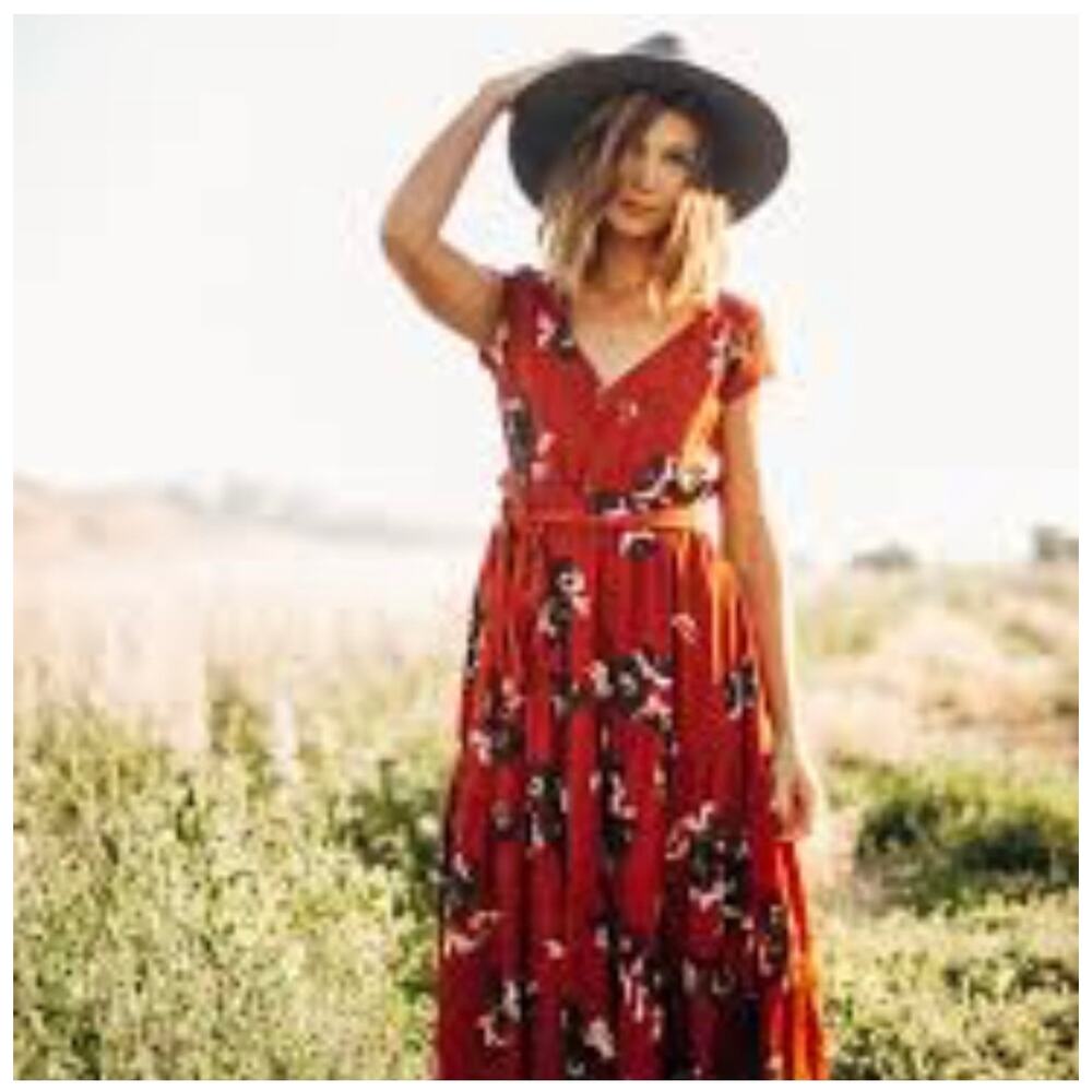 Free People All I Got Deep Red Floral Maxi Dress size 2 - Picture 7 of 9